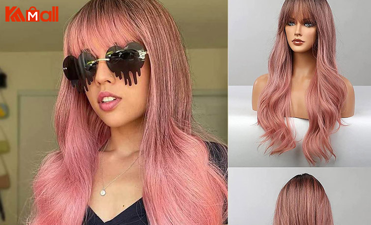 pink straight long hair wig
